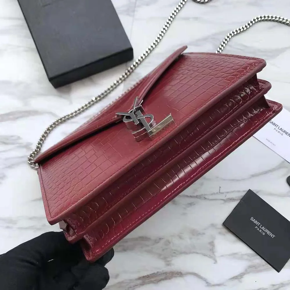Saint Laurent YSL Cassandra Monogram Clasp Bag in Crocodile Embossed Shiny Leather for Women Saint Laurent YSL Cassandra Monogram Clasp Bag in Crocodile Embossed Shiny Leather for Women