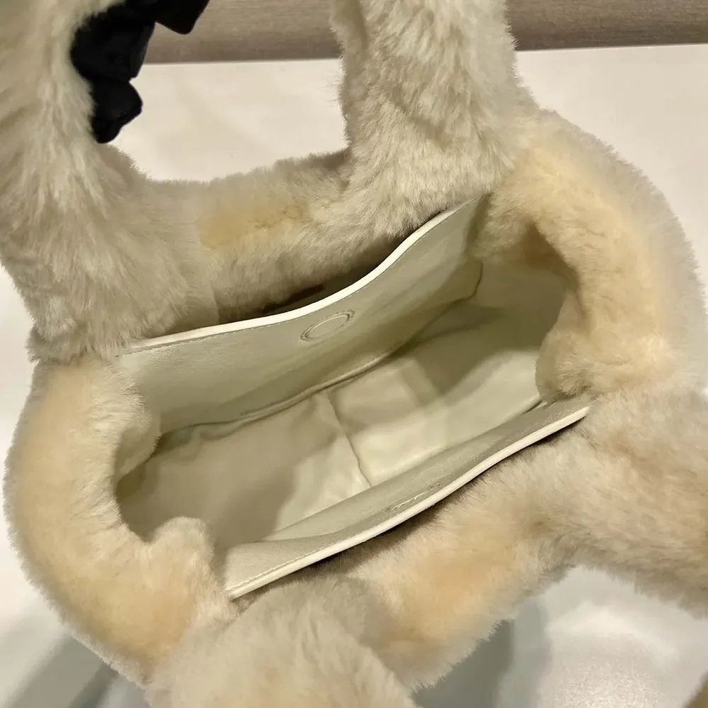 Prada Shearling Mini Handbag for Women in Beige