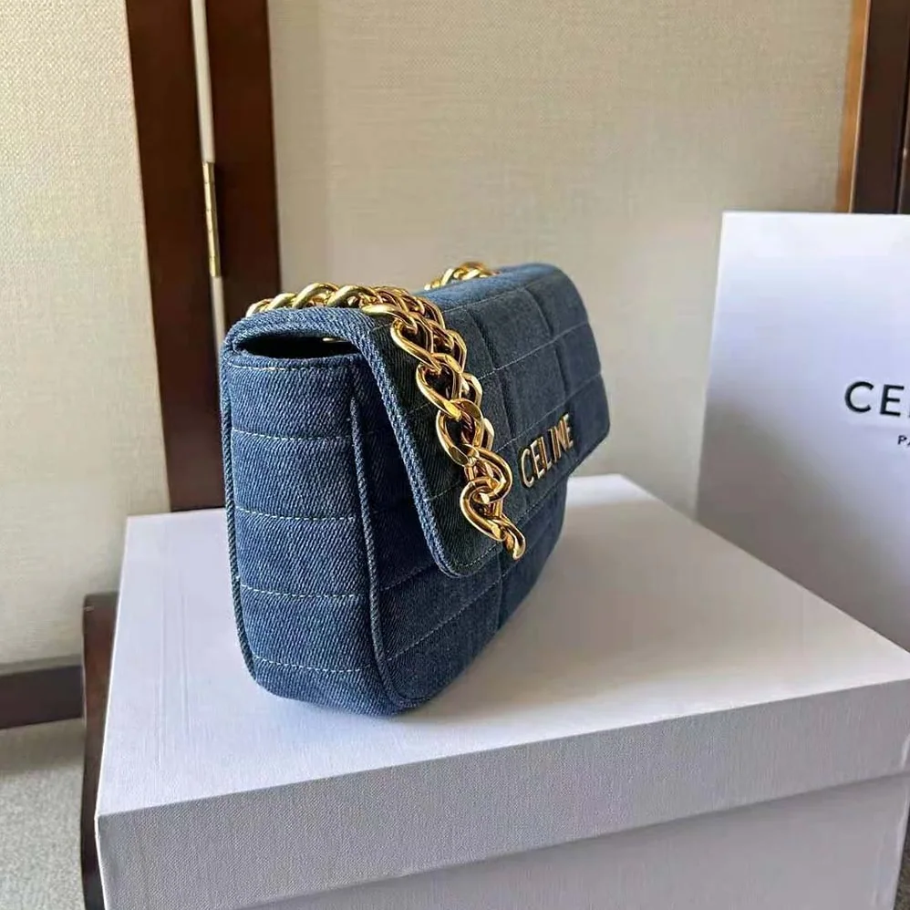 Celine Chain Shoulder Bag Matelasse Monochrome Celine in Quilted Denim for Women Celine Chain Shoulder Bag Matelasse Monochrome Celine in Quilted Denim for Women