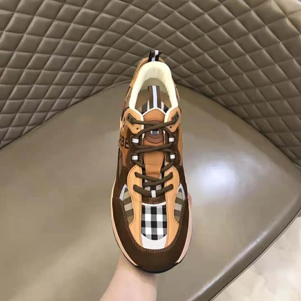 Burberry Logo Print Suede and Mesh Sneakers for Men in Brown Burberry Logo Print Suede and Mesh Sneakers for Men in Brown