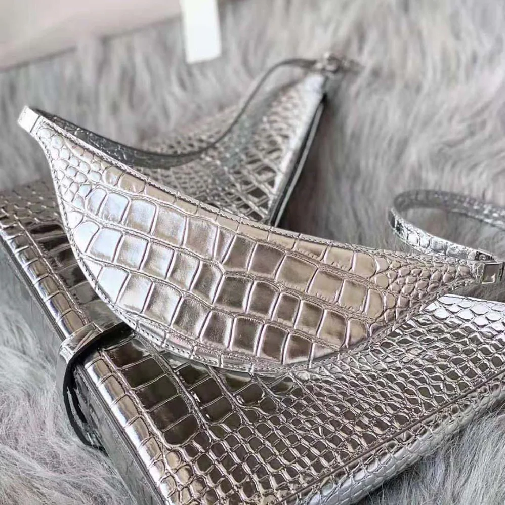 Givenchy Small Cut Out Bag in Crocodile Effect Leather with Chain for Women in Silver