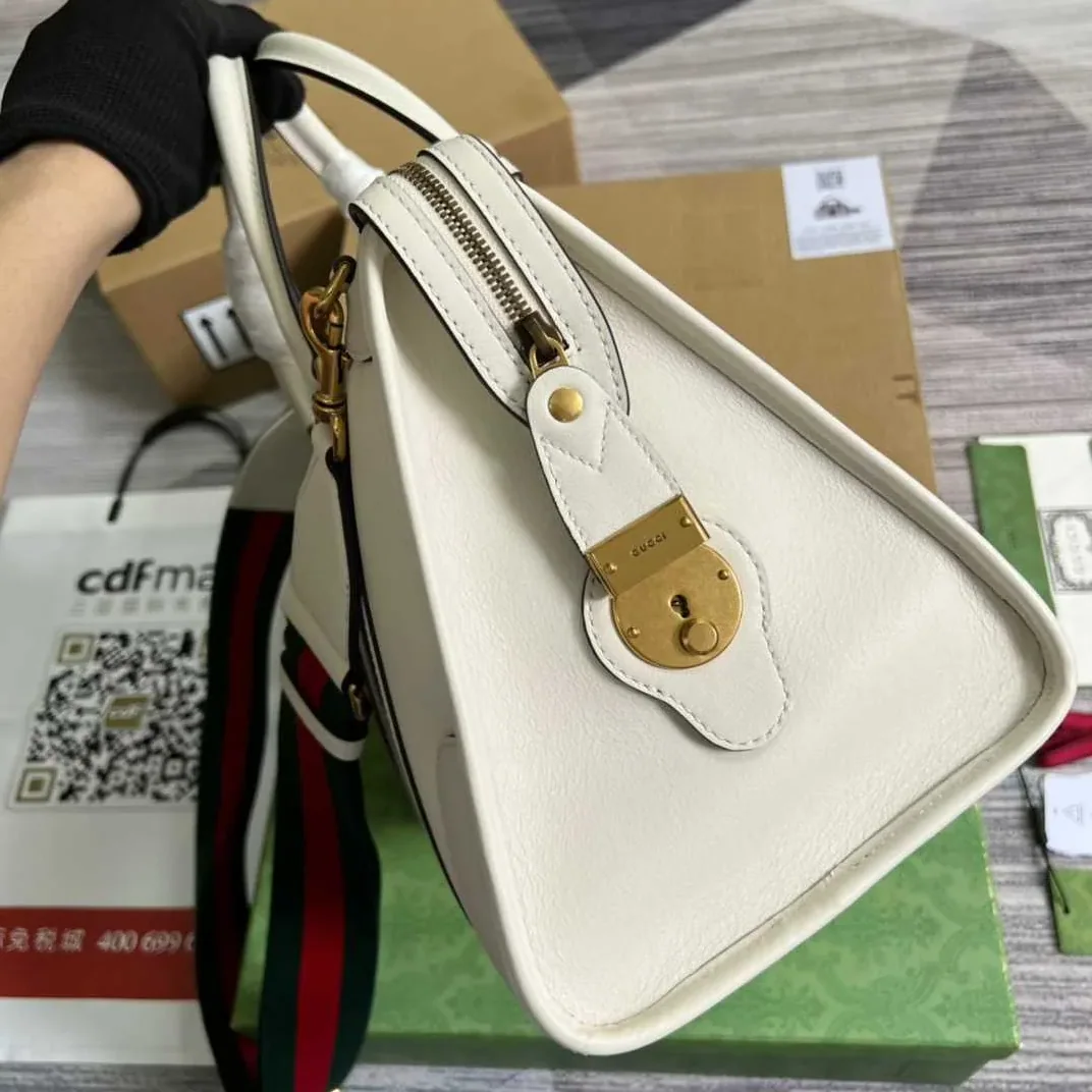 Gucci Double G-Detailed Smooth Medium Handbag White /