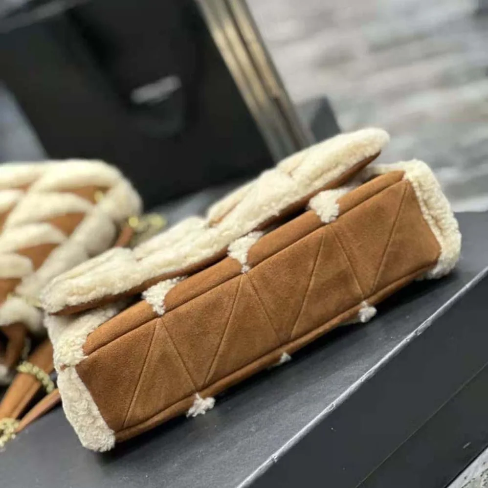 Saint Laurent YSL Jamie Medium Chain Bag “Carré Rive Gauche” in Suede and Shearling Patchwork for Women
