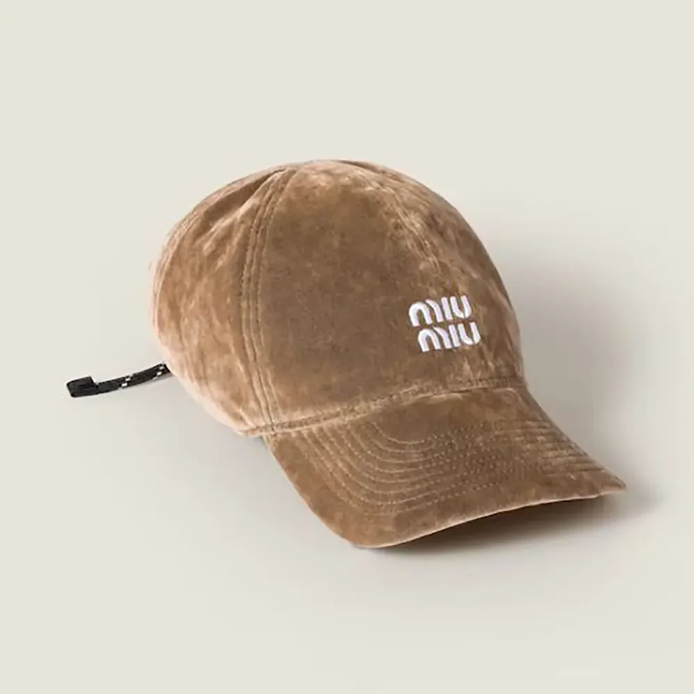 Miu Miu Velvet Baseball Cap for Women in Sand/Black Miu Miu Velvet Baseball Cap for Women in Sand/Black