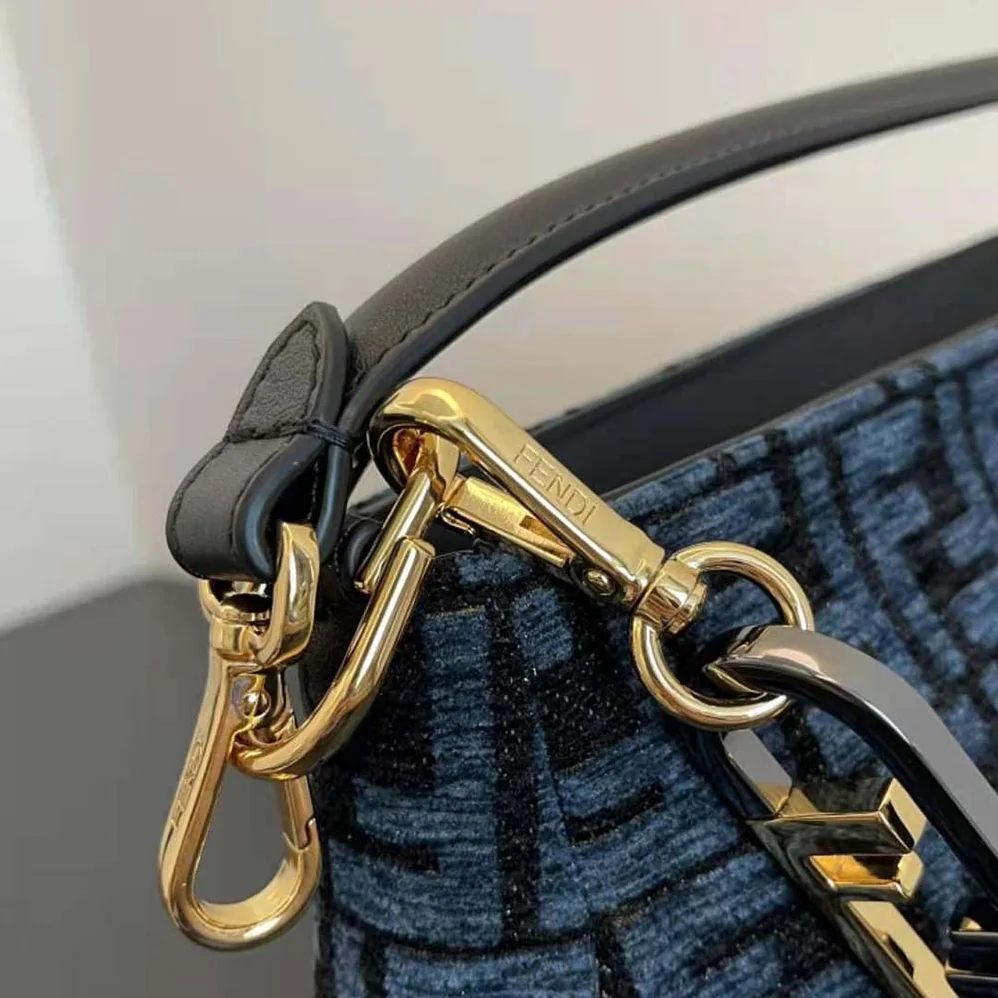 Fendi Fendi O'Lock Zipper Dark Blue Tapestry Fabric Bag for Women Fendi Fendi O'Lock Zipper Dark Blue Tapestry Fabric Bag for Women