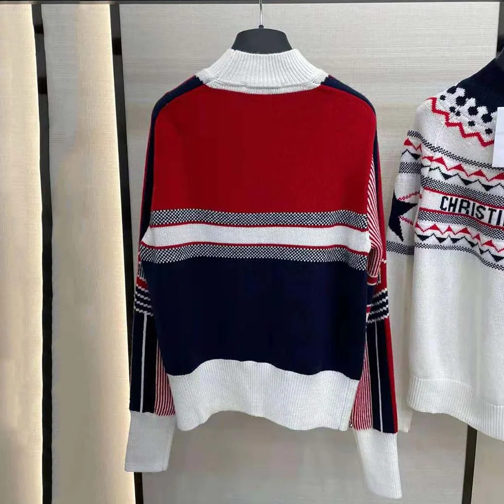 Dior Dioralps Stand Collar Sweater Three-Tone Dior Star Wool and Cashmere for Women Dior Dioralps Stand Collar Sweater Three-Tone Dior Star Wool and Cashmere for Women