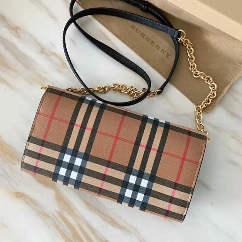 Burberry Vintage Check and Leather Wallet with Chain for Women Burberry Vintage Check and Leather Wallet with Chain for Women