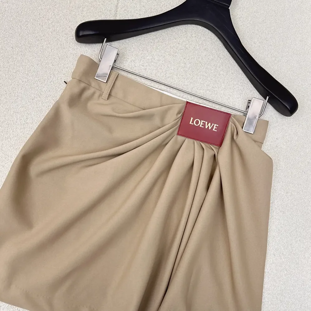 Loewe Draped Skirt in Cotton and Silk for Women in Khaki Brown Loewe Draped Skirt in Cotton and Silk for Women in Khaki Brown