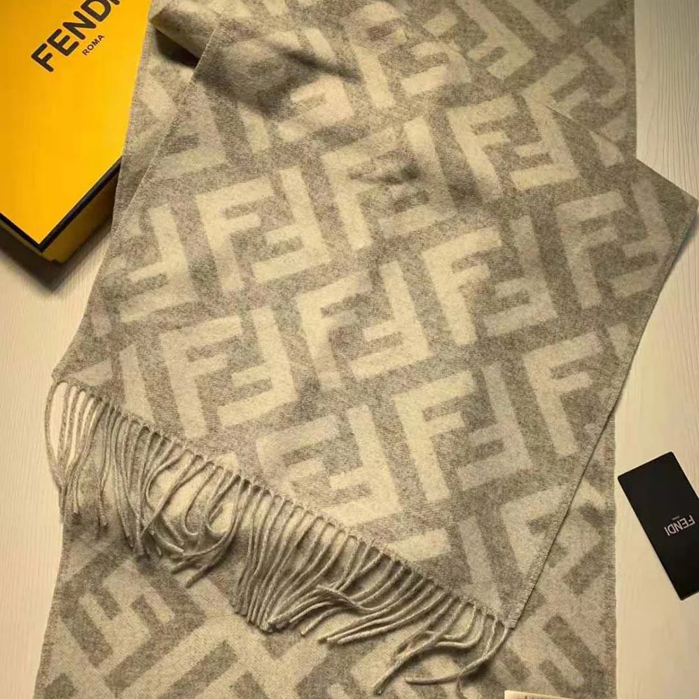 Fendi Long Scarf with Fringed Edges for Women in Silver Fendi Long Scarf with Fringed Edges for Women in Silver