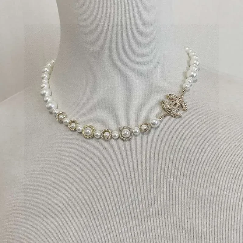 Chanel Pearl Bow Necklace White