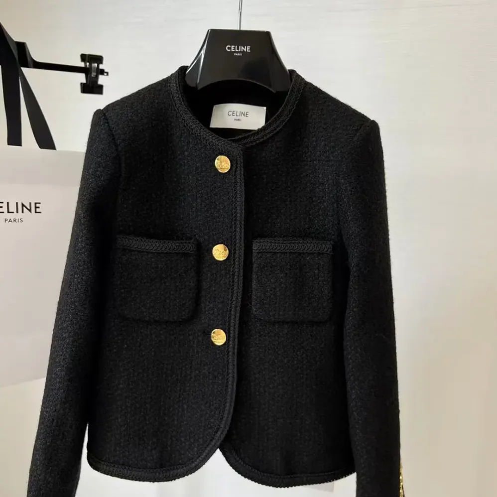 Celine Classic Chasseur Jacket in Boucle Tweed for Women in Black Celine Classic Chasseur Jacket in Boucle Tweed for Women in Black
