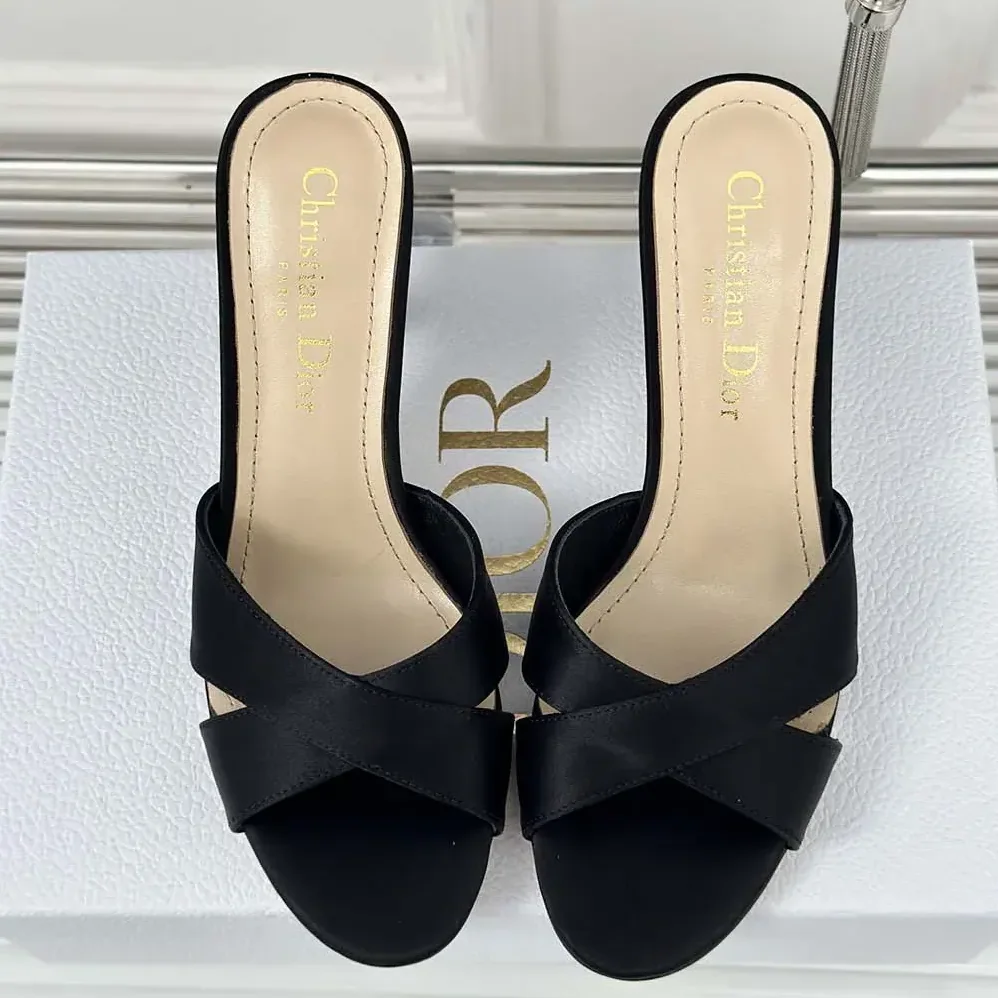Dior Dior Tribales Heeled Slide Black Satin for Women