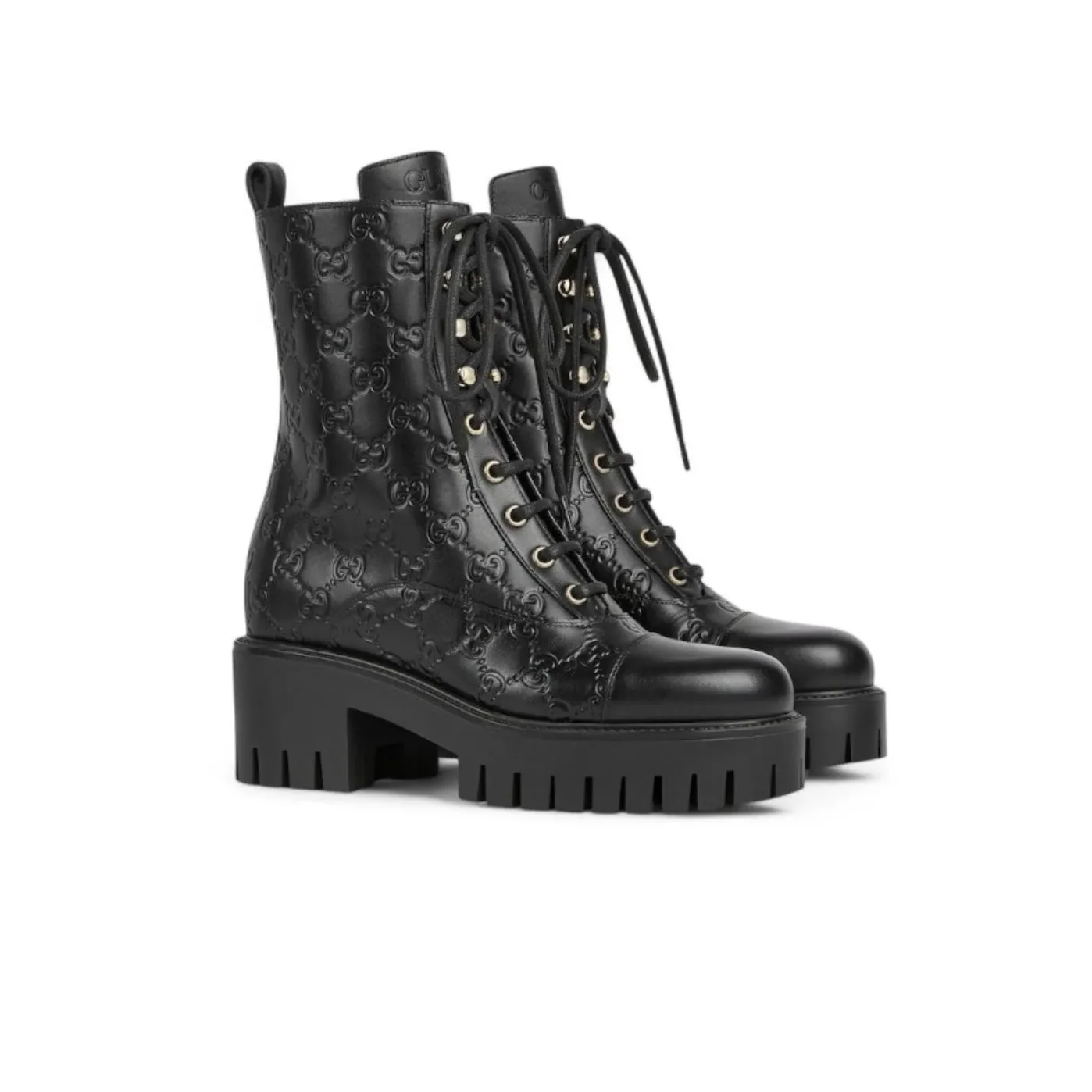 Gucci Lace-Up Ankle Boots With GG Black Gucci Lace-Up Ankle Boots With GG Black