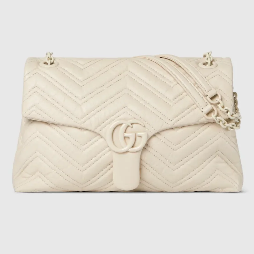 Gucci Marmont Medium Shoulder Bag in Ivory Tonal Enameled Hardware