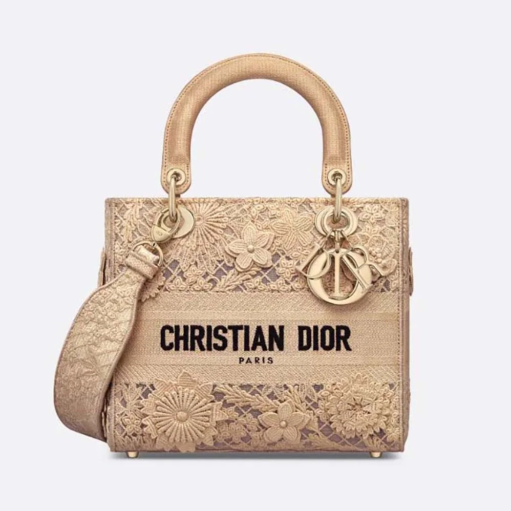 Dior Medium Lady D-lite Bag Natural D-Lace Embroidery with 3D Macramé Effect for Women