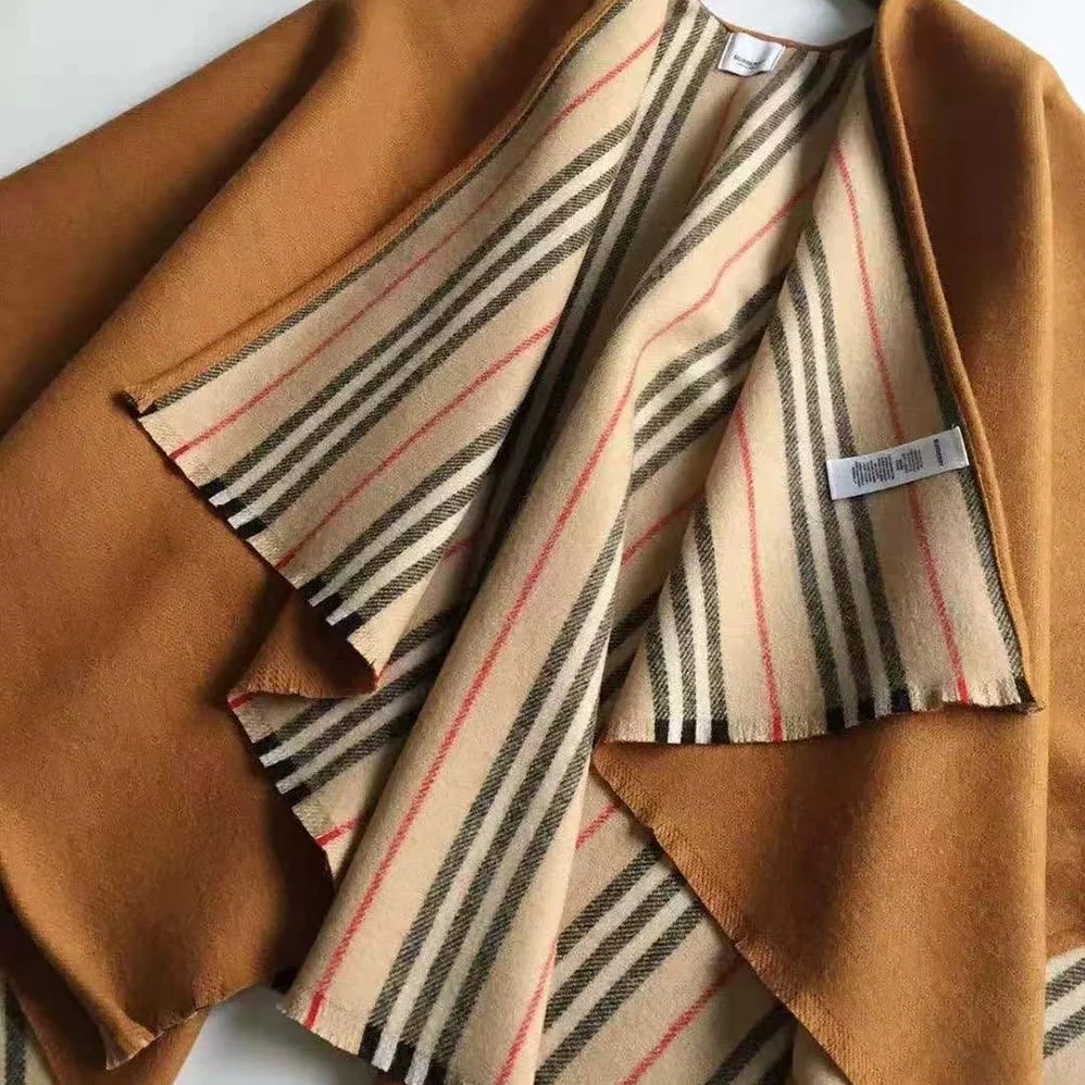 Burberry Lcon Stripe Detail Wool Cape for Women in Brown