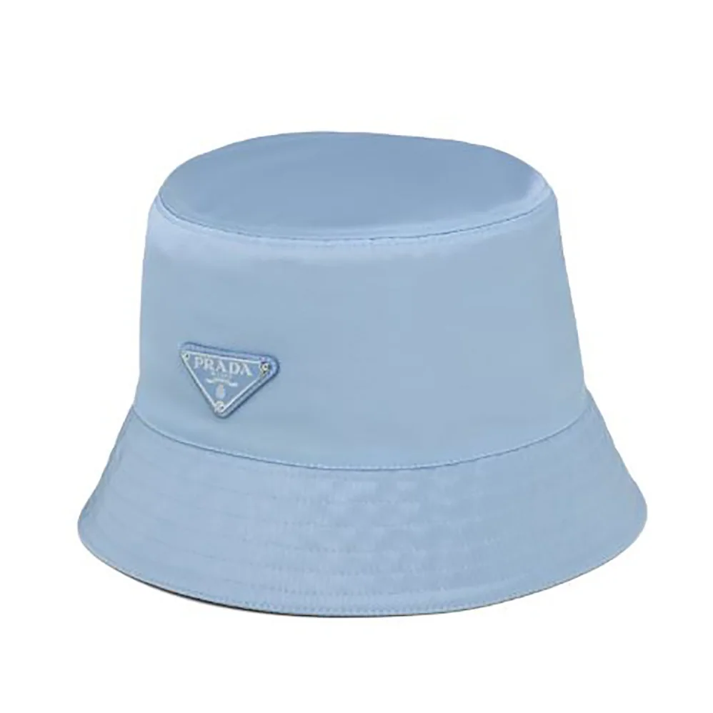 Prada Nylon Bucket Hat Decorated with the Triangle Logo for Women in Blue Prada Nylon Bucket Hat Decorated with the Triangle Logo for Women in Blue