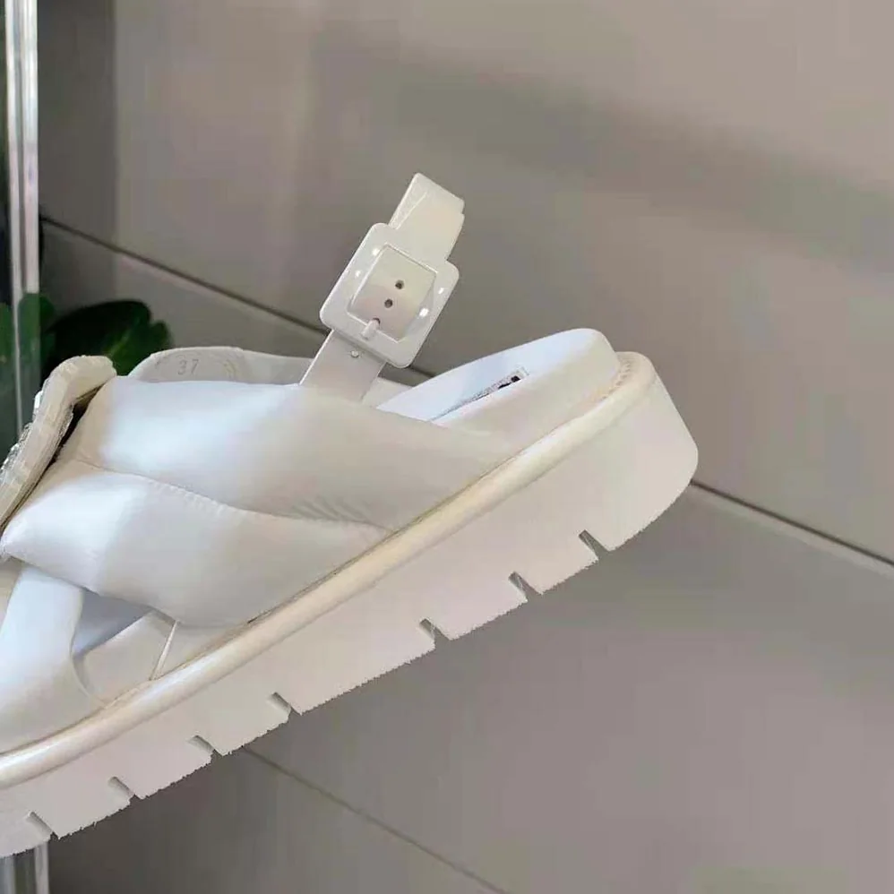 Roger Vivier Viv Winter Strass Buckle Sandals in Technical Fabrics for Women in White Roger Vivier Viv Winter Strass Buckle Sandals in Technical Fabrics for Women in White