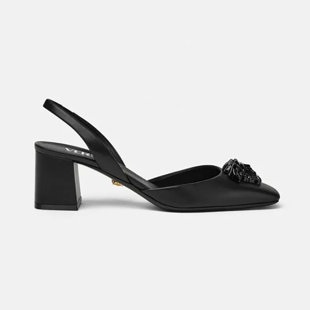 Versace La Medusa Leather Sling-Back Pumps for Women in Black