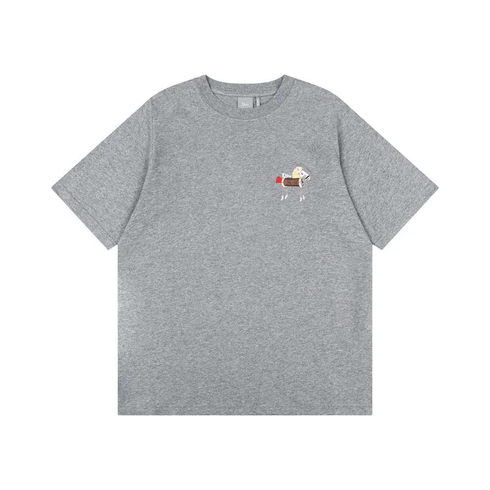Dior T-Shirt with Horse Embroidery Relaxed Fit Gray Cotton Jersey for Men Dior T-Shirt with Horse Embroidery Relaxed Fit Gray Cotton Jersey for Men
