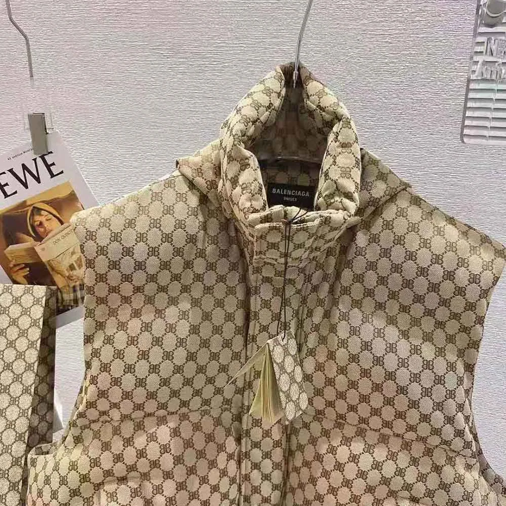 Balenciaga Hacker Cocoon Puffer Gilet in Brown Canvas Jacquard for Men
