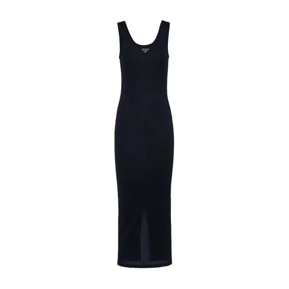 Prada Ribbed knit jersey Midi-dress for Women in Black