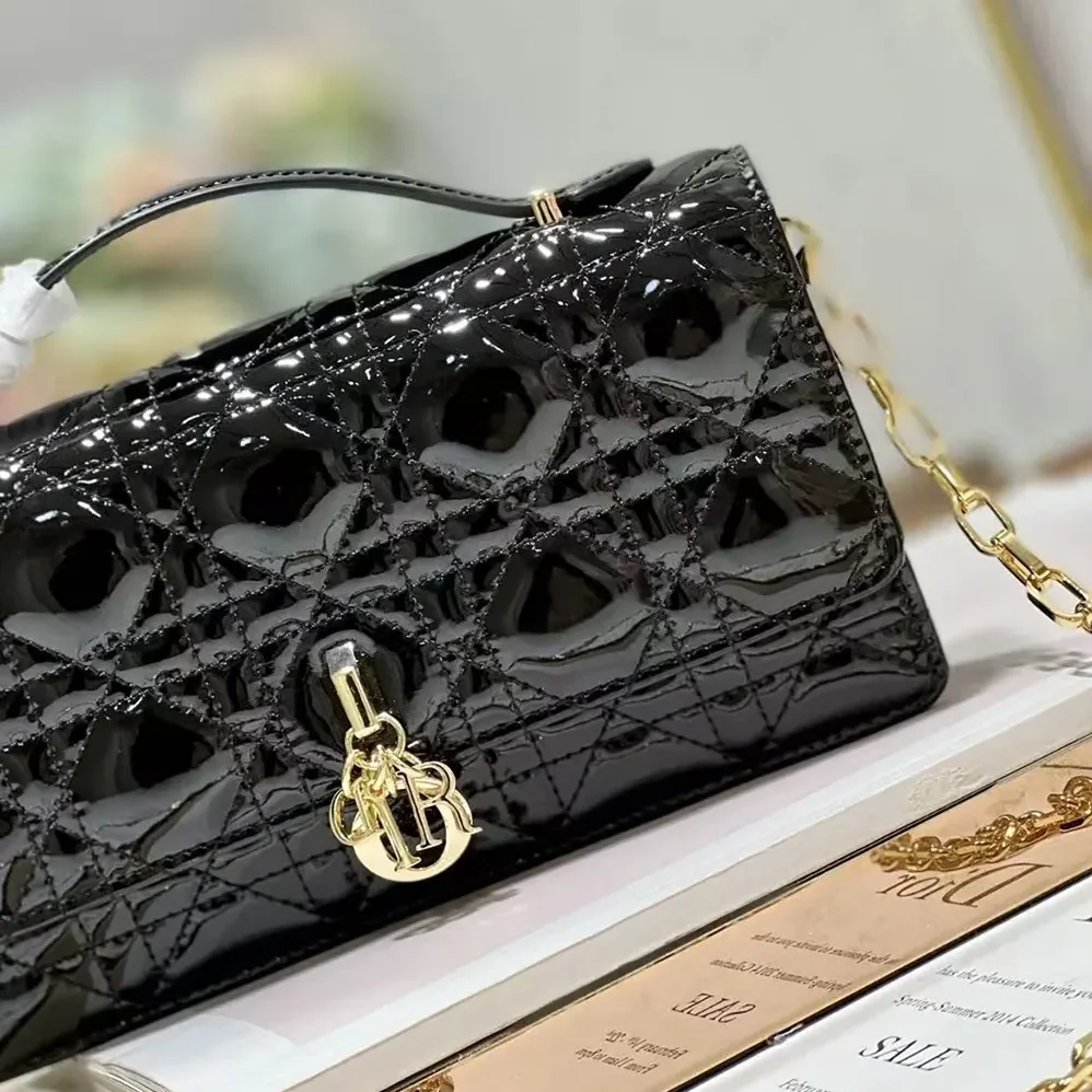 Dior My Dior Mini Bag Black Patent Cannage Calfskin for Women
