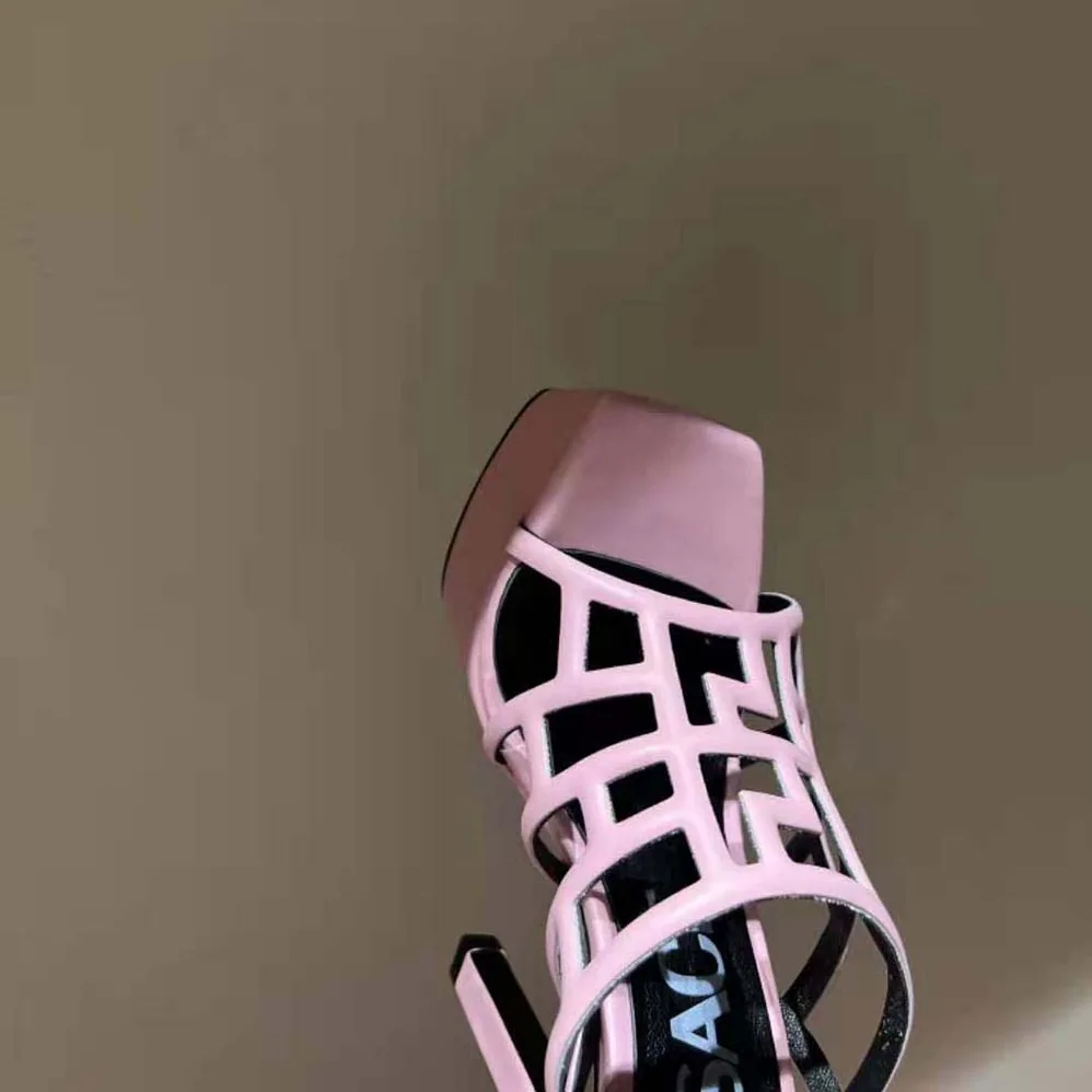 Versace Greca Maze Sandals in 15cm Heel Height for Women in Pink Versace Greca Maze Sandals in 15cm Heel Height for Women in Pink