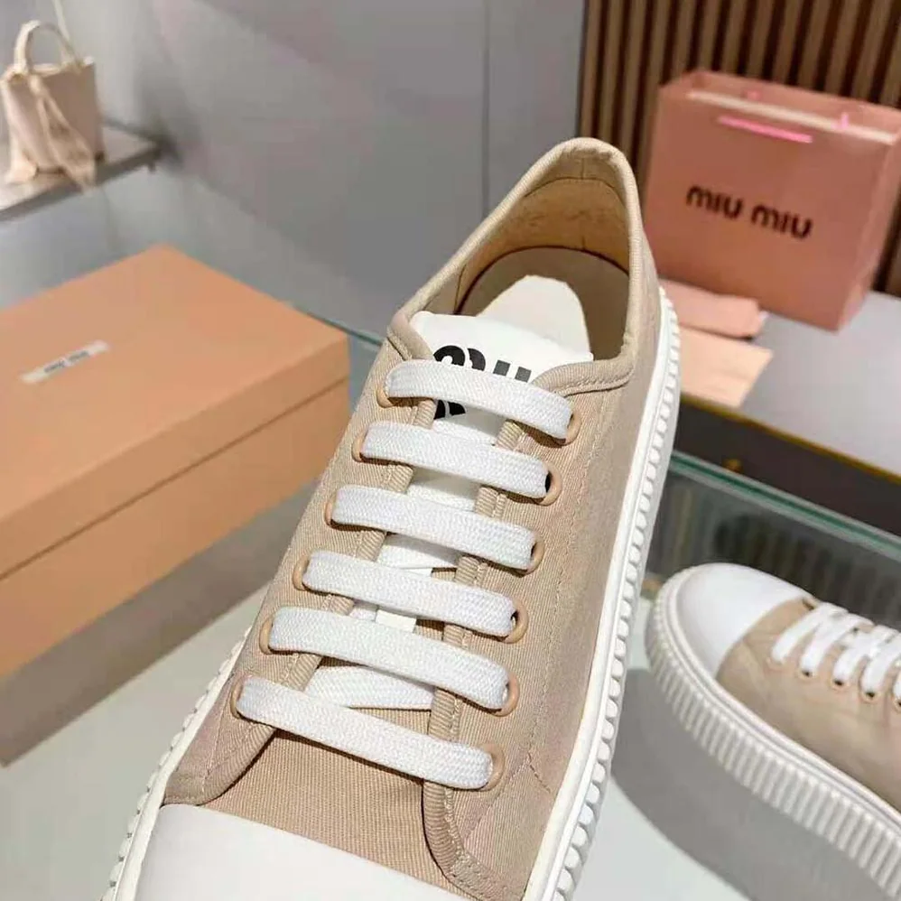 Miu Miu Denim Sneakers EVA Sole with Logo for Women in Pink Miu Miu Denim Sneakers EVA Sole with Logo for Women in Pink
