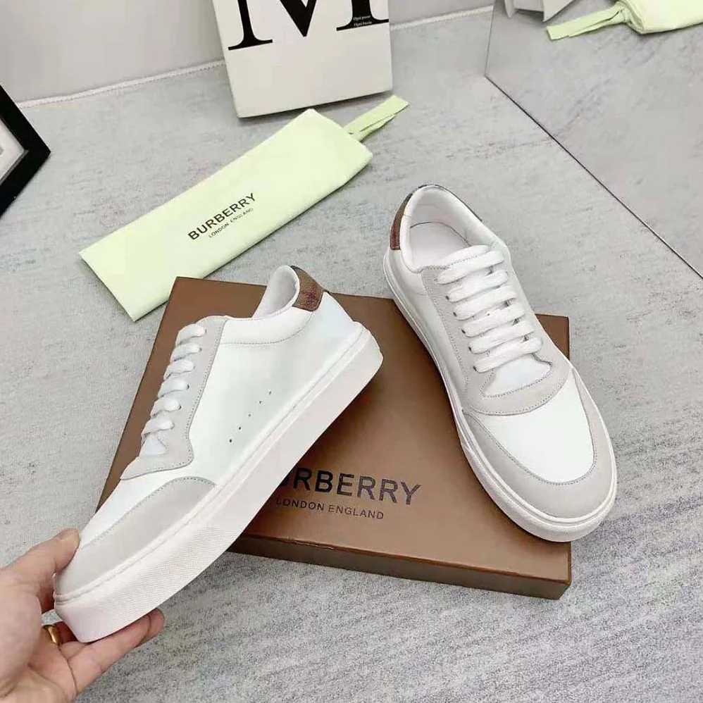 Burberry Leather Suede and Check Cotton Sneakers for Men Burberry Leather Suede and Check Cotton Sneakers for Men