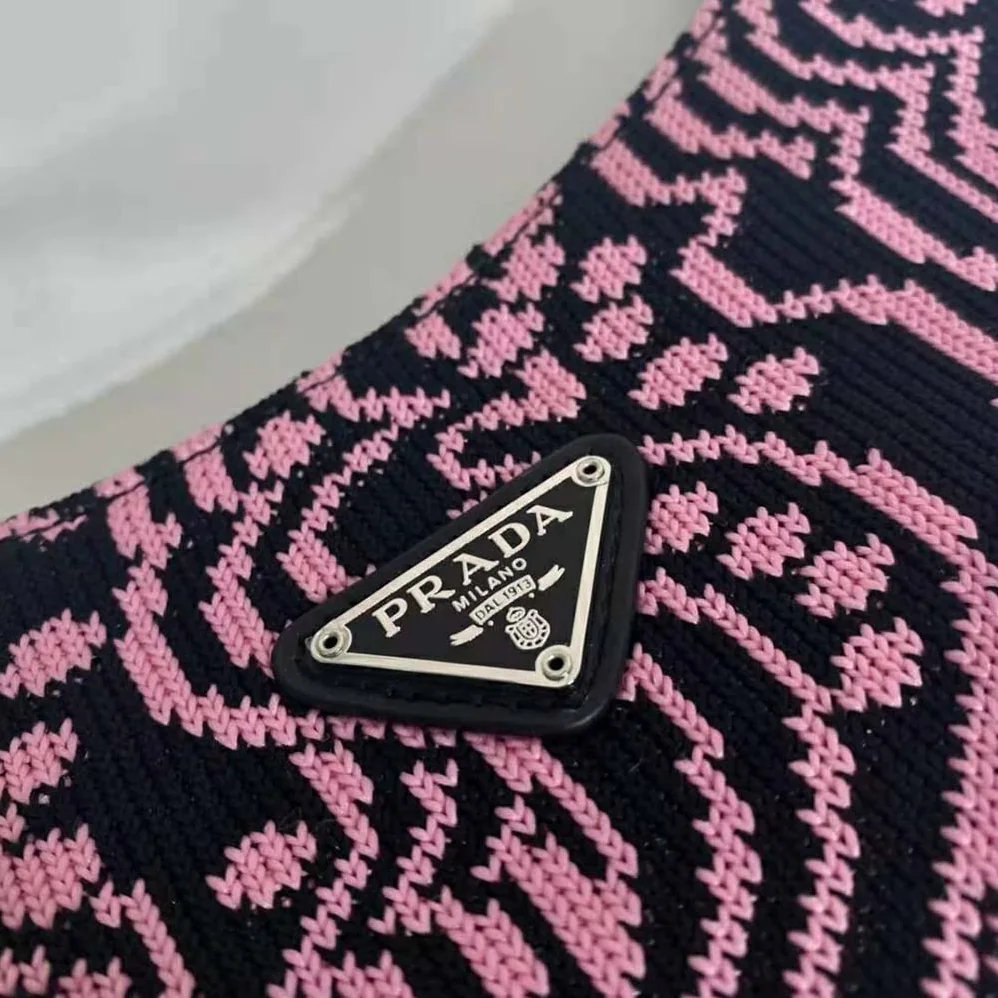 Prada Cleo Jacquard Knit and Leather Bag for Women in Pink