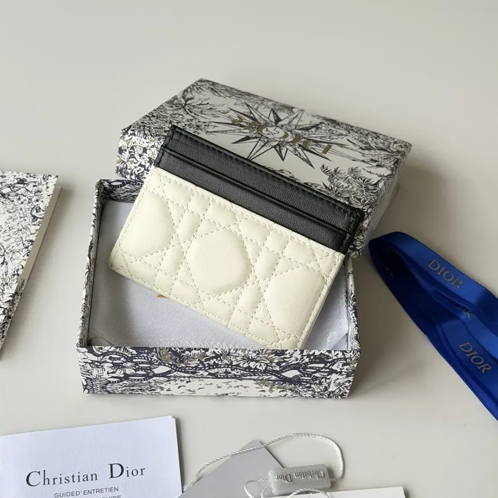 Dior Lady Dior Freesia Card Holder Two-Tone Latte and Black Cannage Lambskin for Women Dior Lady Dior Freesia Card Holder Two-Tone Latte and Black Cannage Lambskin for Women