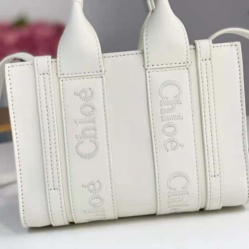 Chloe Small Woody Tote Bag with Embroidered Chloé Logo for Women in White