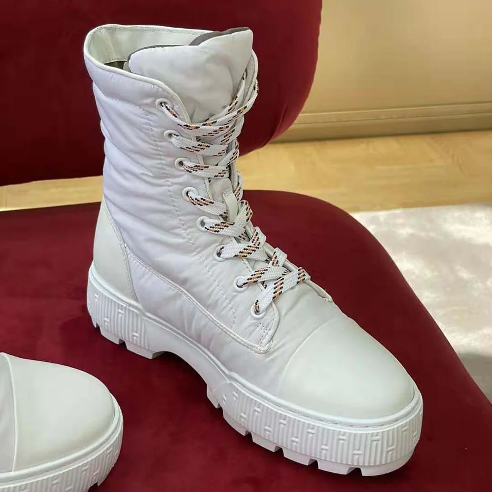 Hermes Fresh Ankle Boot in Calfskin and Light Parachute Fabric with Rubber Sole for Unisex in White