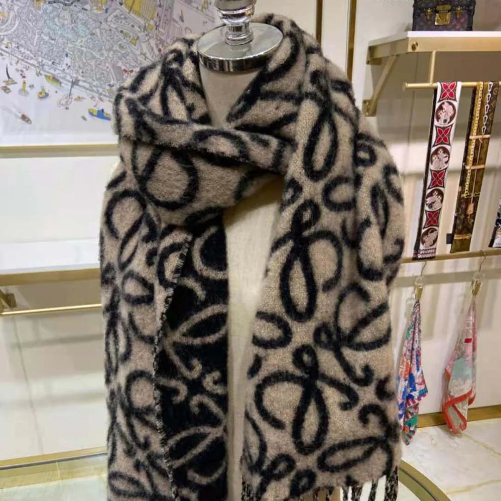 Loewe Anagram Scarf in Alpaca and Wool for Unisex in Black Loewe Anagram Scarf in Alpaca and Wool for Unisex in Black