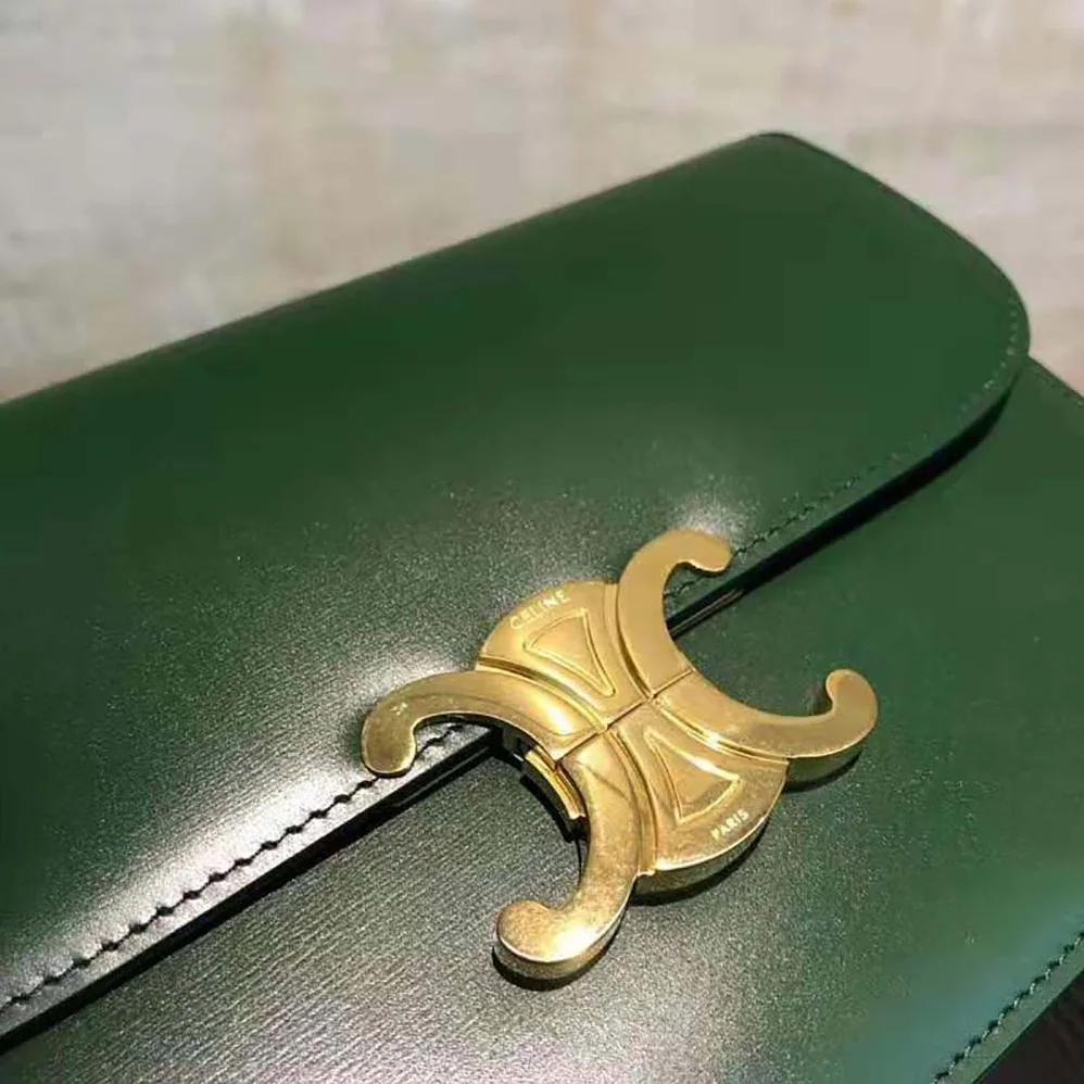 Celine Medium Triomphe Bag in Shiny Calfskin for Women in Green