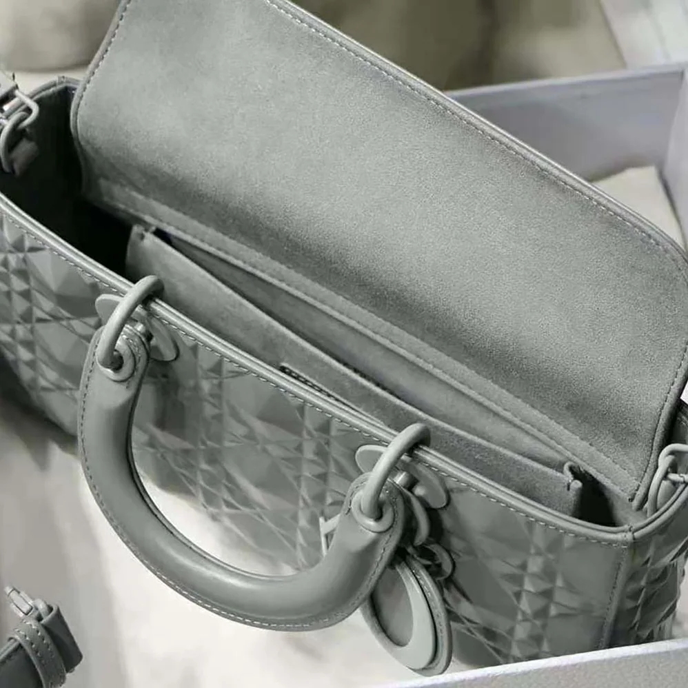 Dior Lady D-Joy Bag Gray Cannage Calfskin with Diamond Motif for Women