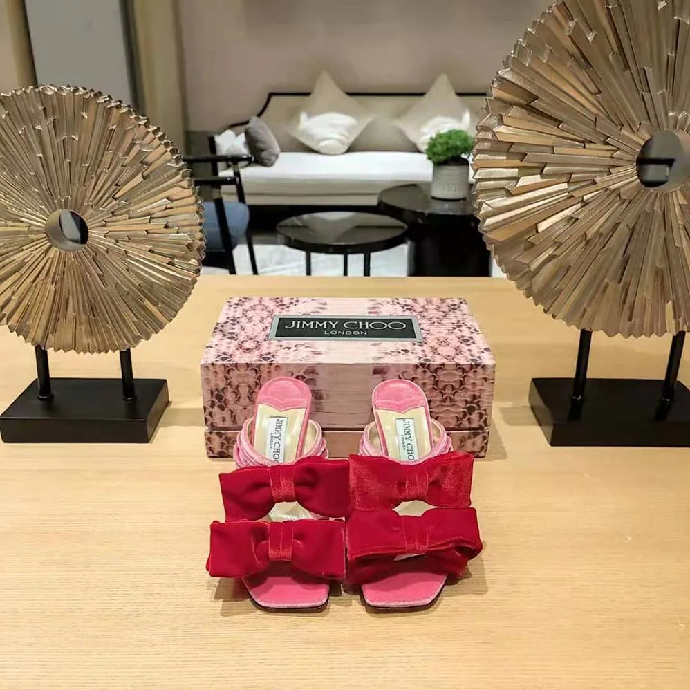 Jimmy Choo Flaca Sandal 100 Candy Pink Velvet Sandal with Bow for Women Jimmy Choo Flaca Sandal 100 Candy Pink Velvet Sandal with Bow for Women