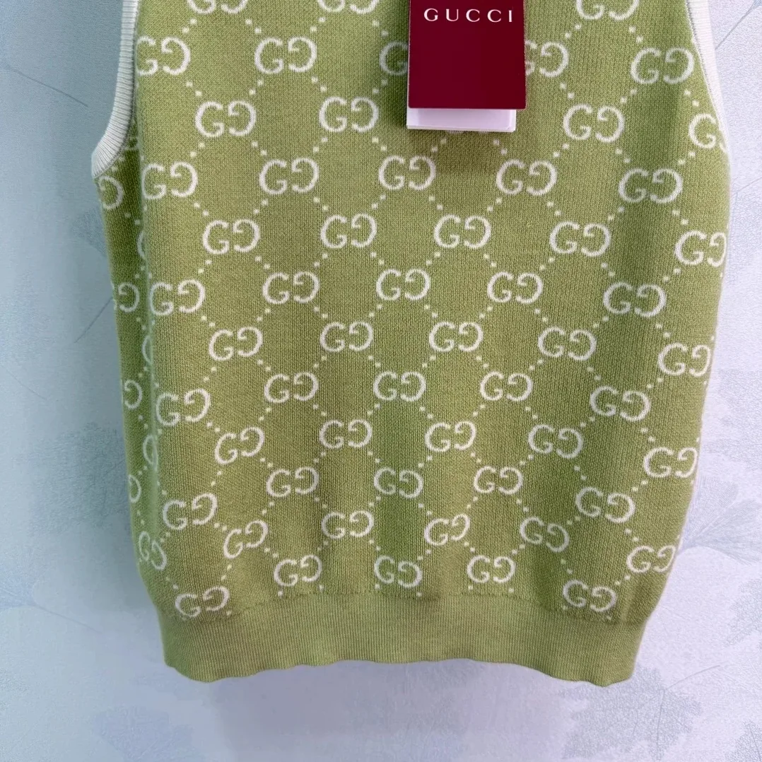 Gucci GG Monogram Sleeveless Top Sage Green Gucci GG Monogram Sleeveless Top Sage Green