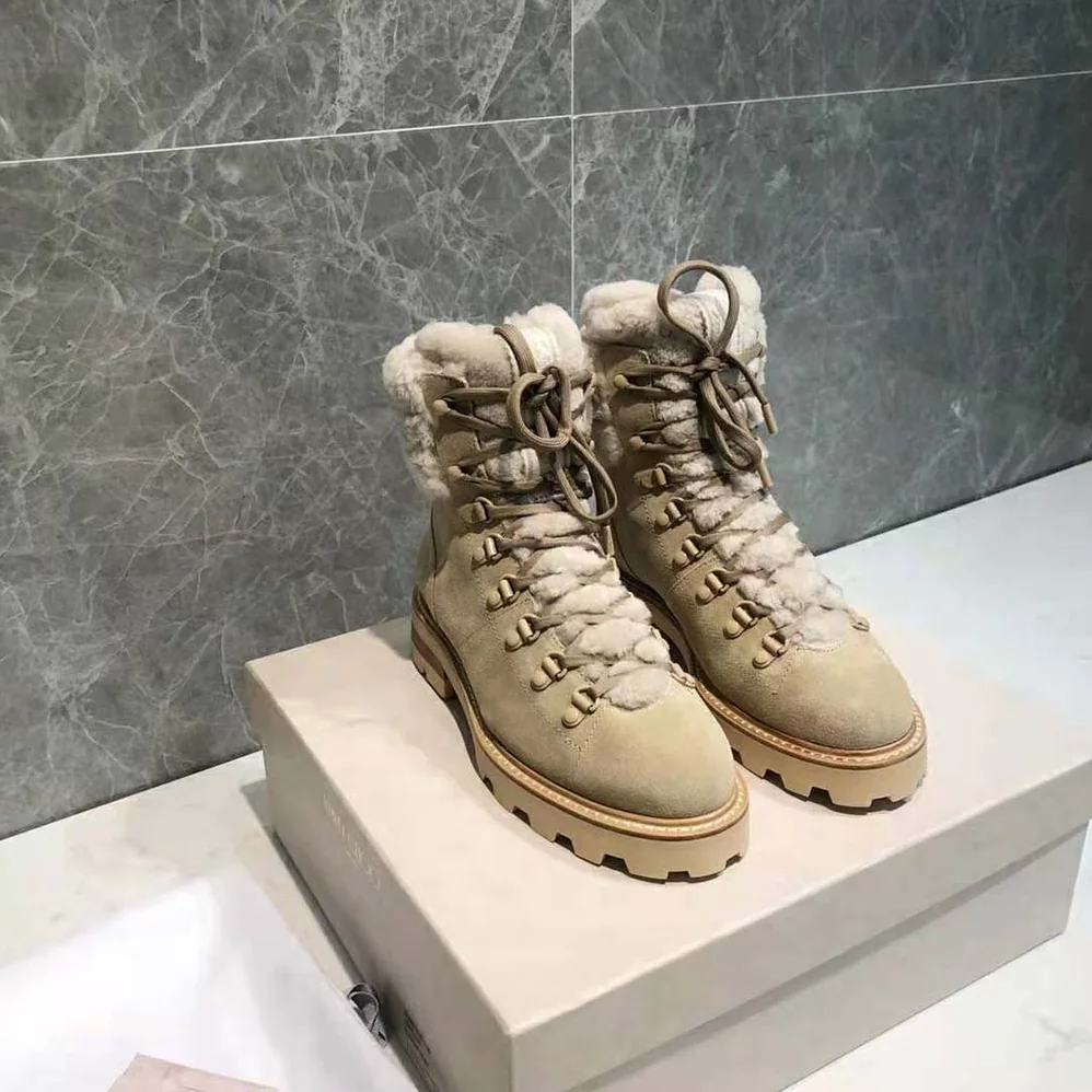 Jimmy Choo Eshe Flat Shearling Stucco Suede Hiking Boots for Women Jimmy Choo Eshe Flat Shearling Stucco Suede Hiking Boots for Women