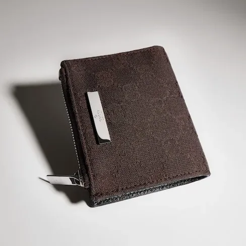 Gucci Wallet with Gucci Plaque Small in Dark Brown Palladium Hardware