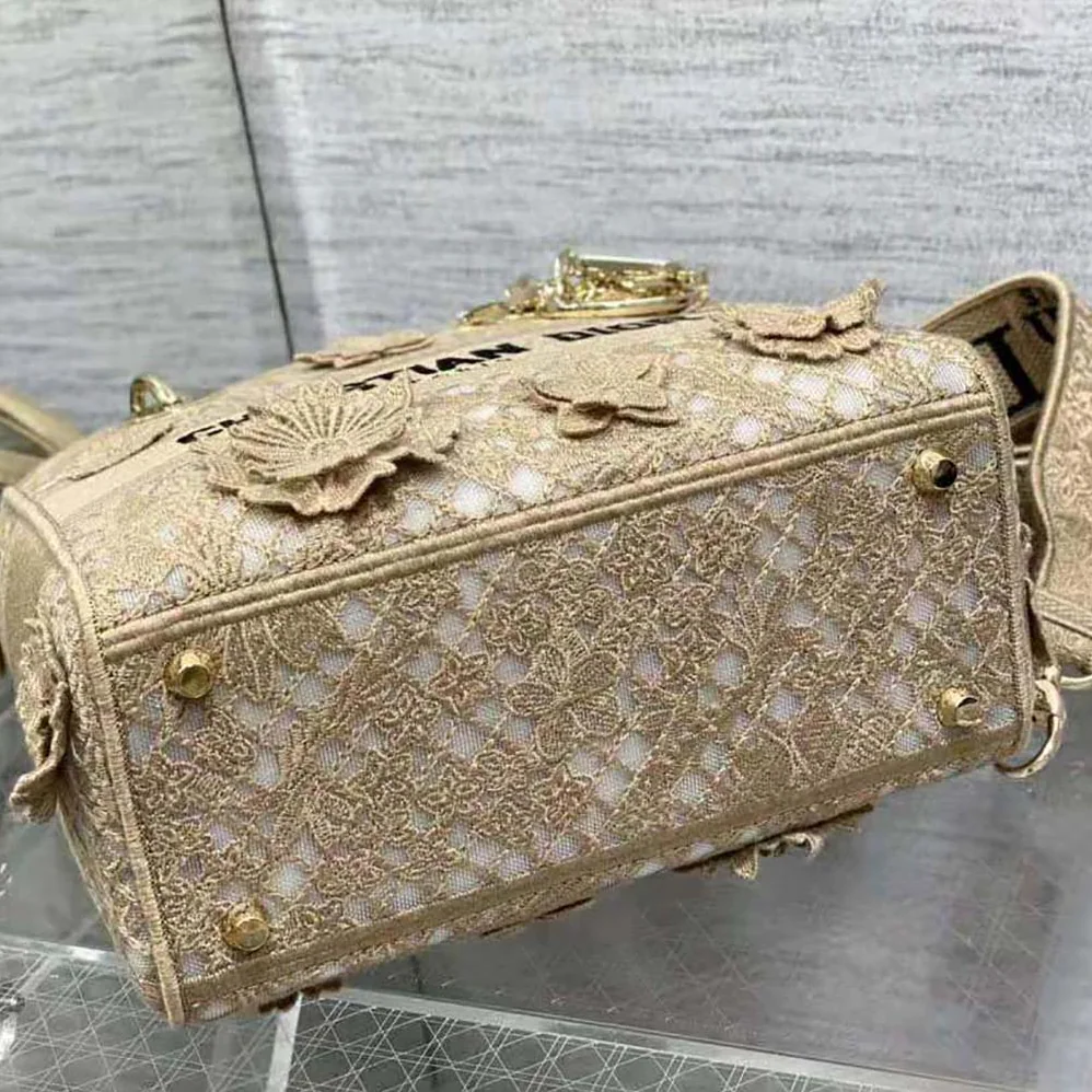 Dior Medium Lady D-lite Bag Natural D-Lace Embroidery with 3D Macramé Effect for Women
