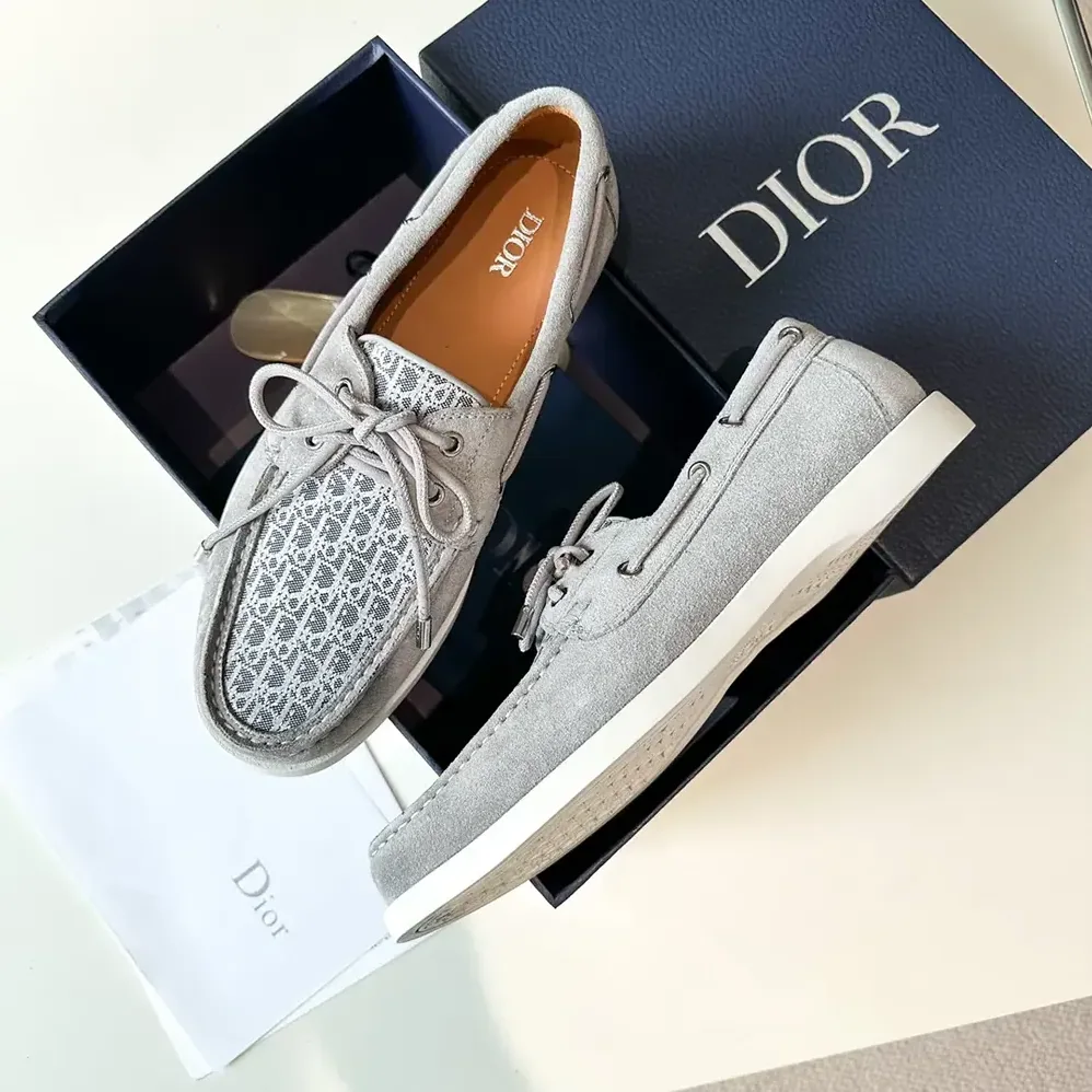 Dior Granville Boat Shoe Dior Gray Suede and Dior Oblique Jacquard for Men Dior Granville Boat Shoe Dior Gray Suede and Dior Oblique Jacquard for Men