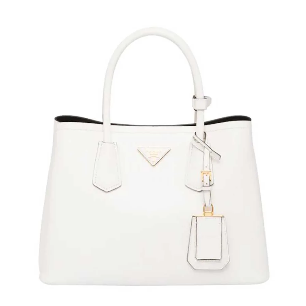 Prada Small Saffiano Leather Double Prada Bag for Women in White