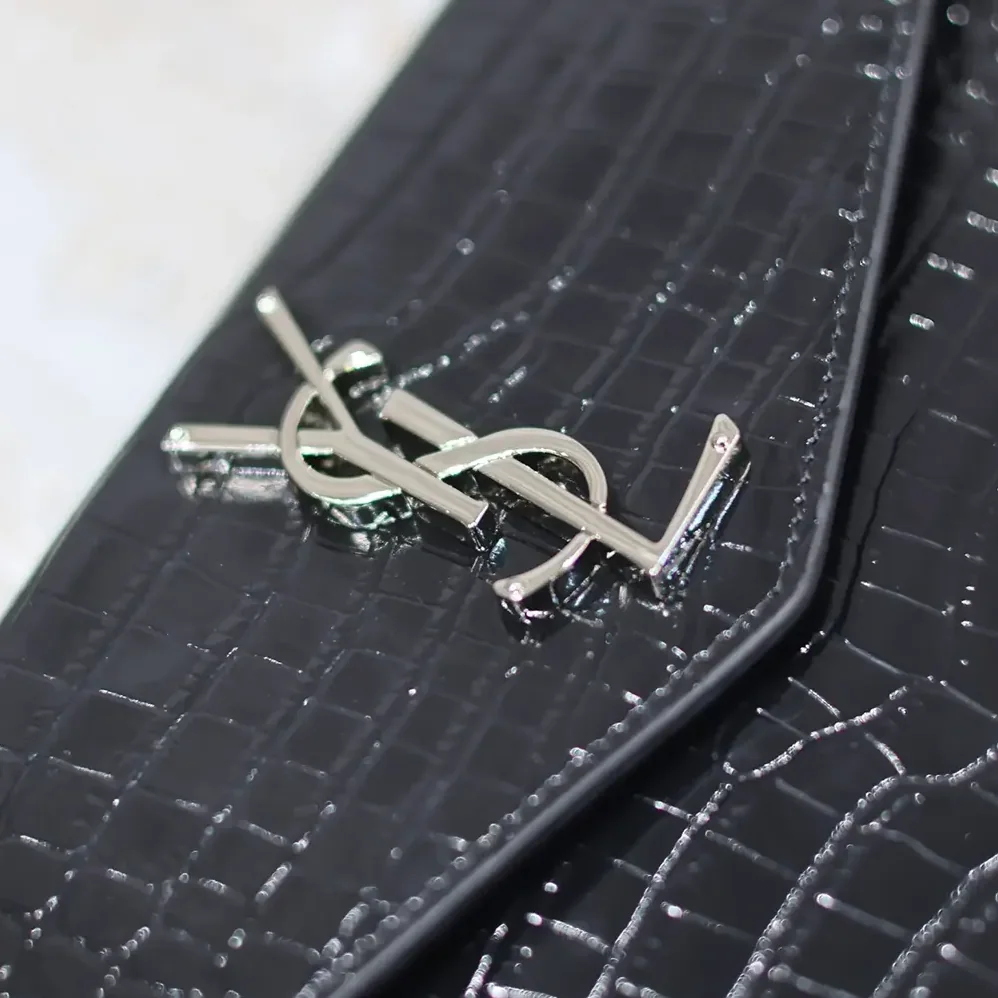 Saint Laurent YSL Uptown Pouch in Crocodile for Women in embossed Shiny Leather