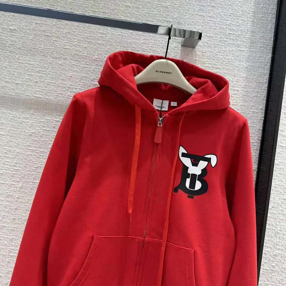 Burberry Rabbit Print Cotton Hooded Top for Men in Red