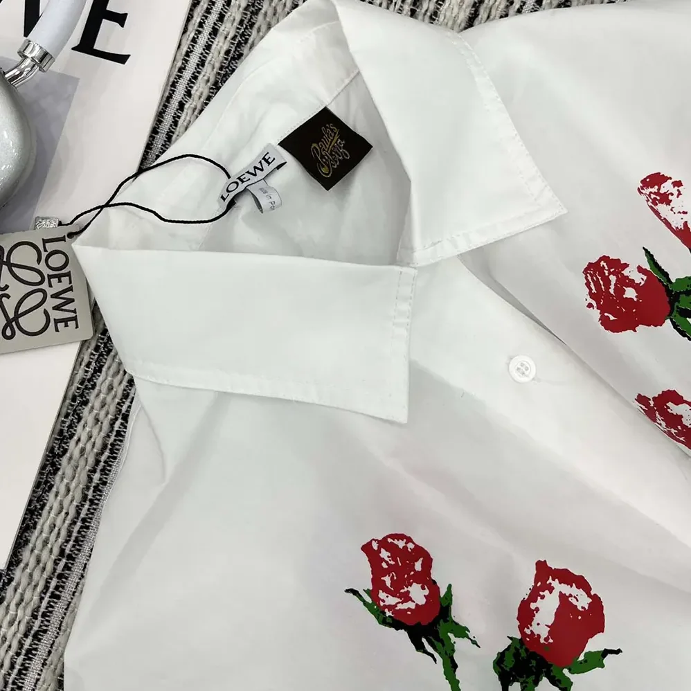 Loewe Short Sleeve Shirt in Cotton for Women in White Loewe Short Sleeve Shirt in Cotton for Women in White