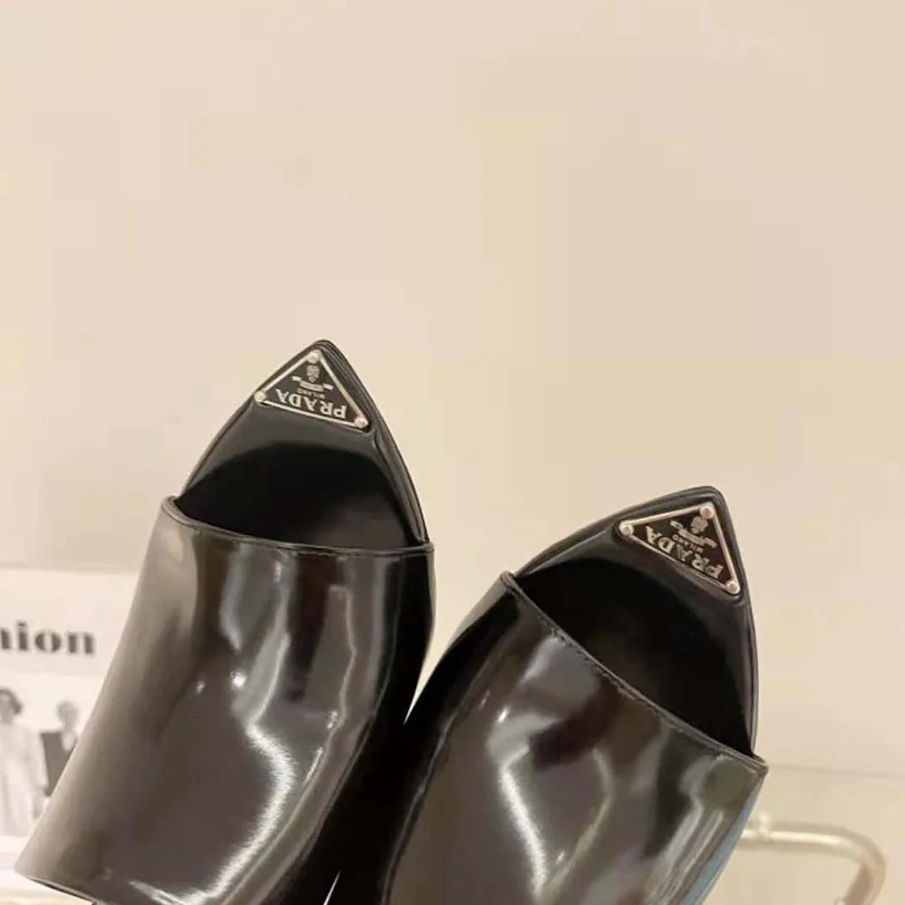 Prada Brushed Leather High-Heel Slides in 75mm Heel Height for Women