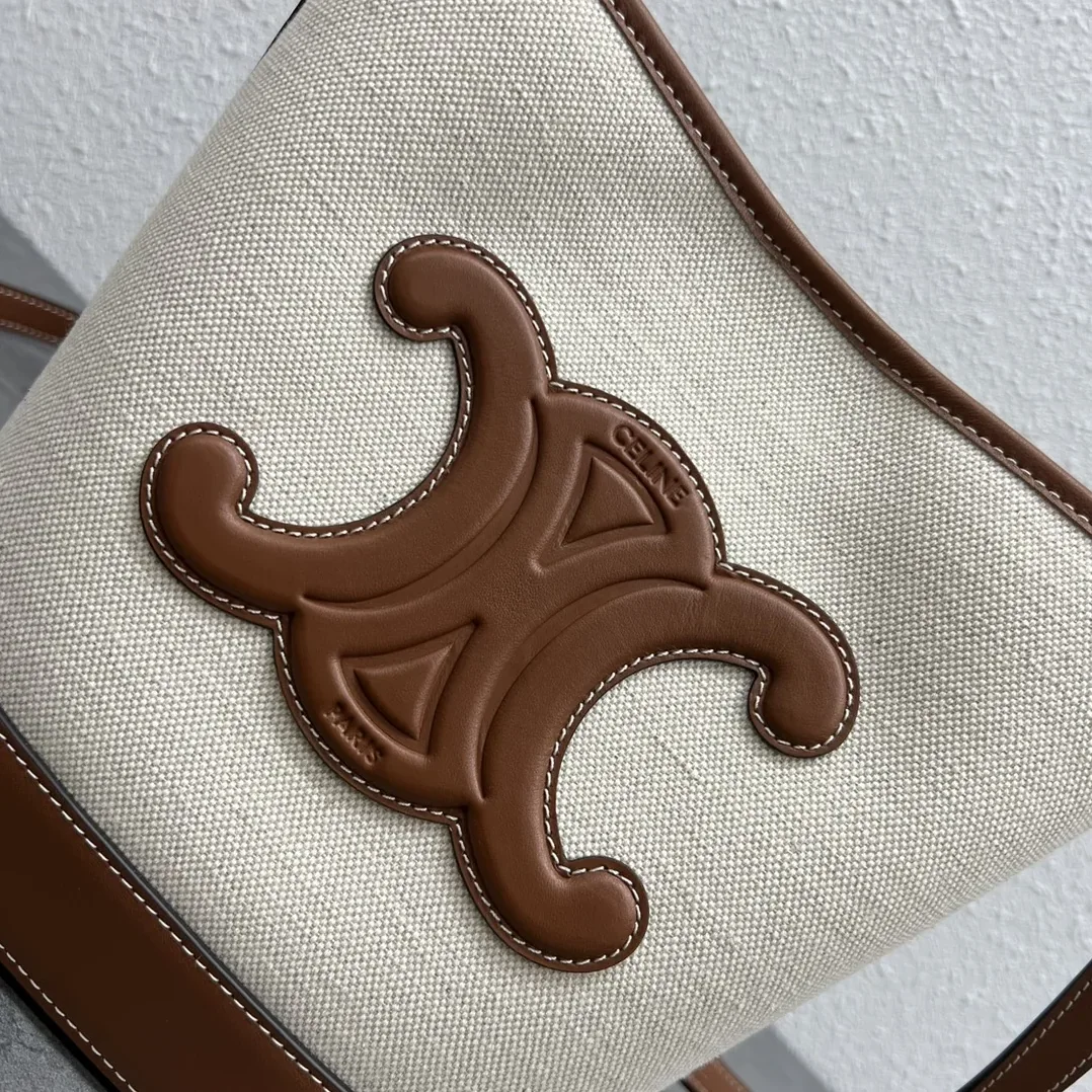 Celine Small Bucket Cuir Triomphe In Textile Natural / Tan / .02NT
