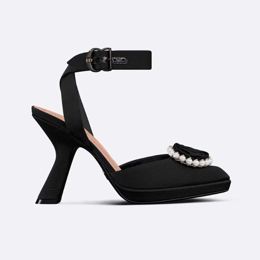 Dior Dior Rose Pump Black Grosgrain and White Resin Pearls for Women Dior Dior Rose Pump Black Grosgrain and White Resin Pearls for Women